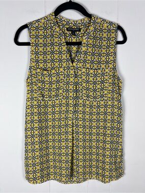 Banana Republic Yellow Printed Sleeveless Top Blouse with Pockets Size Small